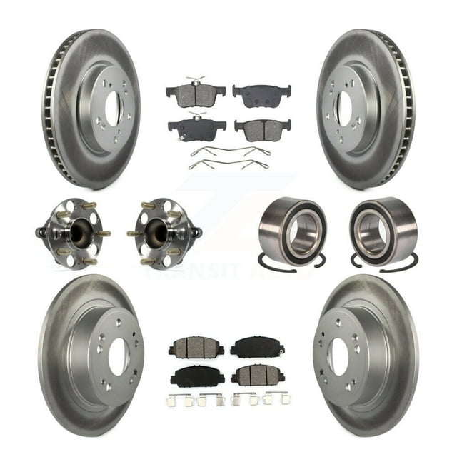 Transit Auto Roulements de Moyeu de Roue avant Arrière avec Rotors de Frein à Disque Enduits et Kit de Tampons Semi-Métalliques (10 Pcs) pour Voiture Honda Accord - Côté Gauche Droit (Conducteur Passager) KBB-129170