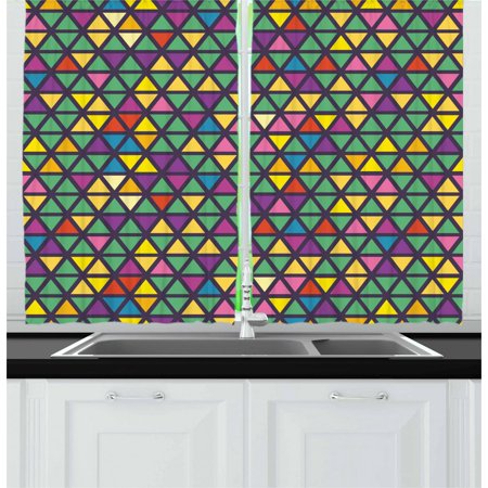 Mosaic Tile Panels Colorful Curtains 2 Panels Set, Grid Mosaic Composition with Triangles Abstract Tile Design Retro Style Inspired, Window Drapes for Living Room Bedroom, 55W X 39L Inches, Multicolor, by Ambesonne ()