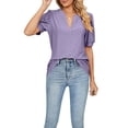 thumbnail image 5 of Blotona Women Short Sleeve T-shirts Summer Casual Loose Solid Color Cutout V-neck Tops Blouse Streetwear, 5 of 9