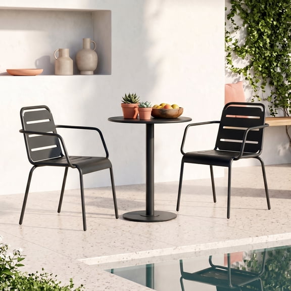 Christopher Knight Home 3-Piece Modern Outdoor Patio Iron Bistro Set with Round Table, Matte Black