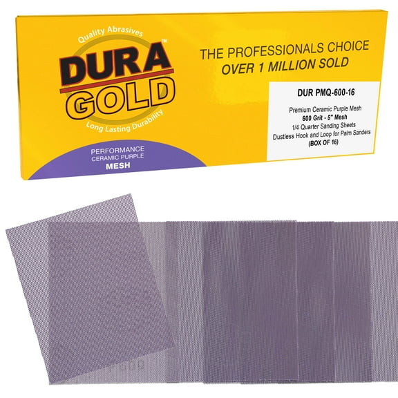 Dura-Gold Premium 600 Grit 1/4 Sheet Size Purple Ceramic Mesh Sandpaper, Box of 16 - 4.5" x 5.5" Dustless Hook & Loop Backing, Palm Sanders, Sanding Blocks - Long-Lasting Fast Cut - Woodworking, Auto