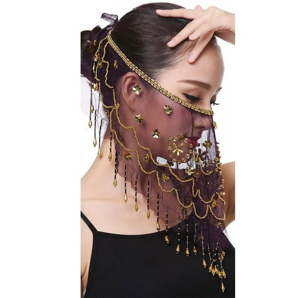 High Quality Belly Dancer Accessories Chiffon Face Dress up Dancing Sequin