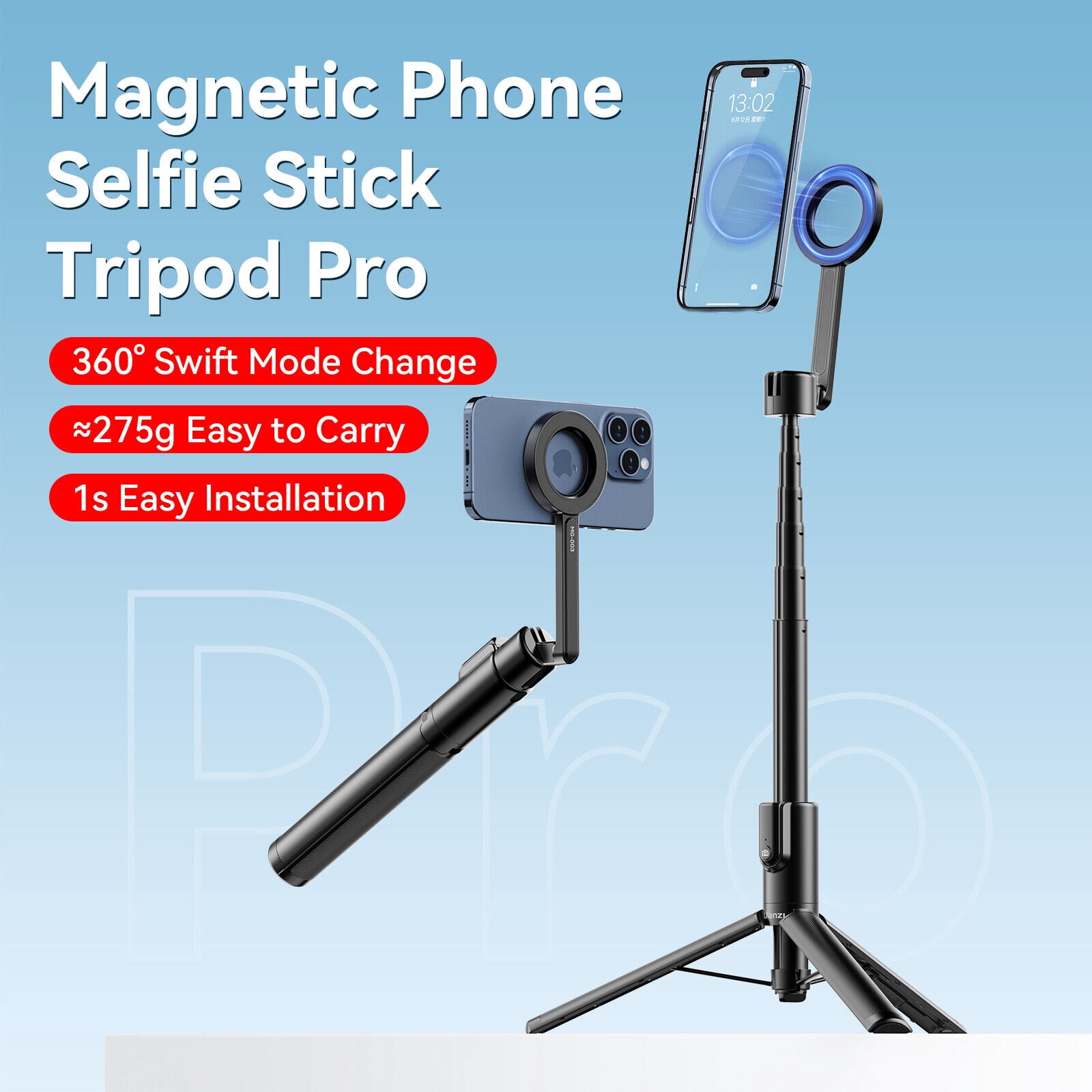 Ulanzi MG-003 Magnetic Phone Selfie Stick Tripod with Bluetooth Remote and Extendable Design