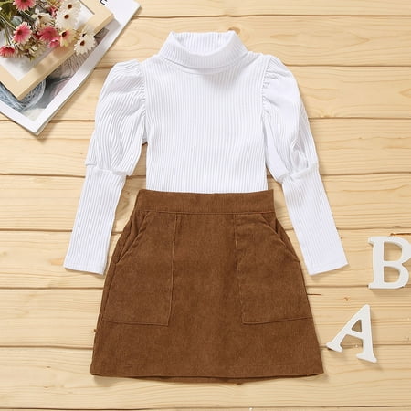 

Binmer Newborn Baby Toddler Girls Suit Mid-High Collar Slim Long-Sleeved Bottoming Shirt And Pleated Solid Color Skirt Two-Piece