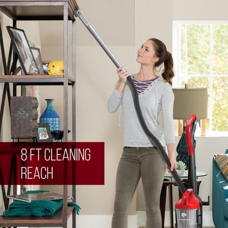 DIRT DEVIL POWERMAX UPRIGHT VACUUM CLEANER, BAGLESS, POWERFUL SUCTION, FOR HARD FLOOR AND CARPET, EXTENDED REACH, CREVICE TOOL, UD70111V, RED