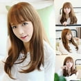 thumbnail image 3 of Perruque Marron Clair Cheveux Bouclés Longs Femmes avec Franges d'Air Full Top Set Femelle, 3 of 9