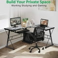 thumbnail image 3 of L Shaped Computer Desk with Keyboard Tray L-Shaped Home Office Desk Corner Desk with Scratch-Resistant Glass Top Table for Home Office Study, Clear, 3 of 7