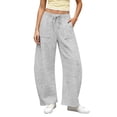 thumbnail image 2 of SYwaren Womens Baggy Casual Pants Curved Hem Drawstring Elastic Waist Loose Athletic Sweatpants with Pockets, 2 of 9