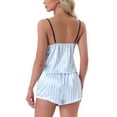 thumbnail image 3 of Conjunto de pijamas de satén para mujeres INSPIRE CHIC, ropa de dormir, camisetas con pantalones cortos, ropa de casa, M, rayas azul claro, 3 of 6
