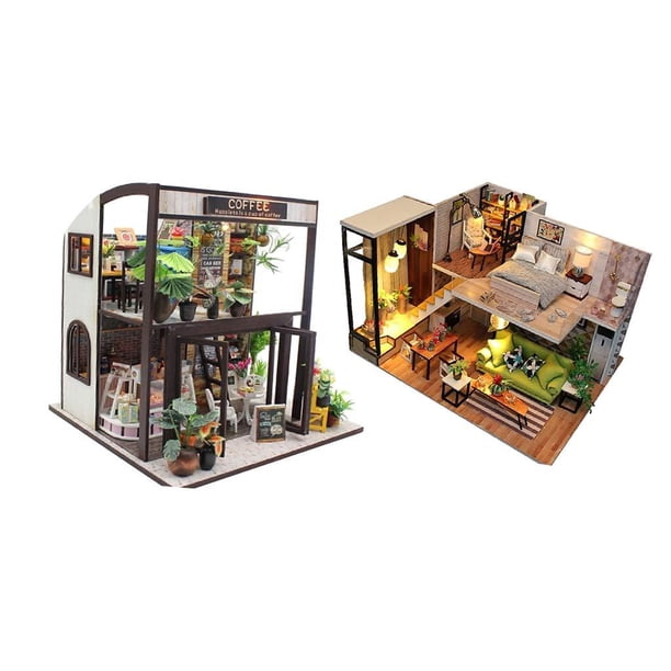 2 piezas 1:24 de Bricolaje de Madera Proyecto de Artesanía en Casa ñecas en Miniatura Juguete de Regalo ños Sunnimix Kits de casa de muñecas en miniatura DIY