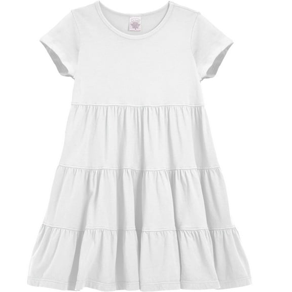 Made in USA Girls Soft Cotton Jersey Short Sleeve Tiered Dress | White