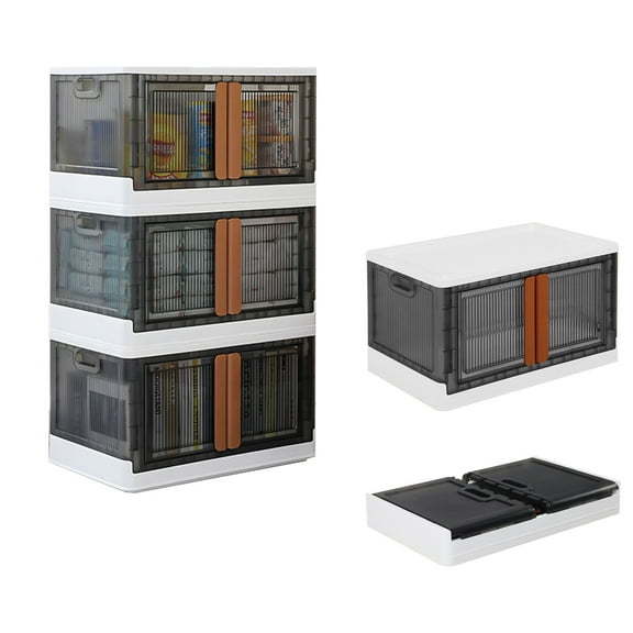 3 Pack 8.4 Gallon Collapsible Storage Boxes, Lidded Storage Box with Door and Wheels