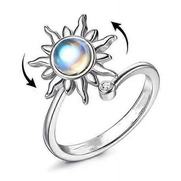 Anillo de ansiedad con diseño de girasol para mujer, anillo giratorio abierto y ajustable, joyería para mujeres y niñas.