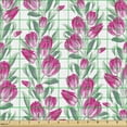 thumbnail image 2 of Ambesonne Tulip Fabric by the Yard Upholstery, Vintage Spring Flowers Plot, 2 Yards, Hot Pink and Laurel Green, 2 of 5