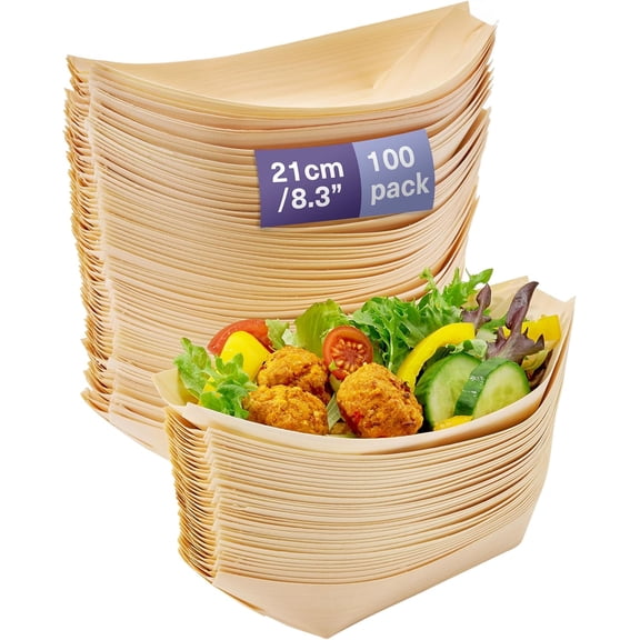 MATANA Appetizer Plates Disposable Bamboo Biodegradable 100 Pack 8.3 Inch Large