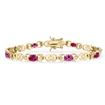 18K Yellow Gold Plated Silver Red Created Ruby and Pink Created Sapphire and Lab Grown Diamond Bracelet for Women | 4.01 Cttw | Gemstone July Birthstone | Oval 6X4MM | Length 7.25 inches