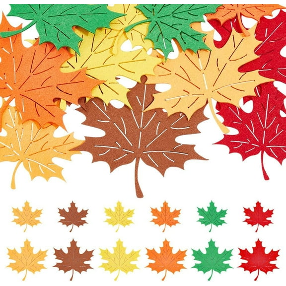 48Pcs 6 Colors Maple Leaves Shape Felt Appliques Fabric 2 Sizes Autumn Leaves Decoration Simulated Plant Non-Woven Leaf for Sewing Project Clothing Party Crafts