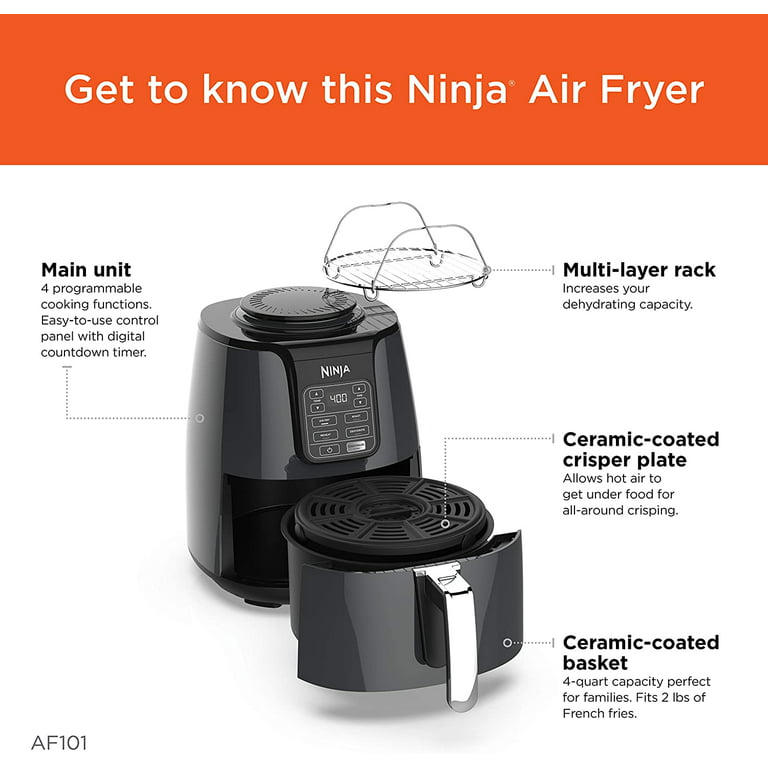 Ninja AF101 Air Fryer, 4 Qt, Black/gray 