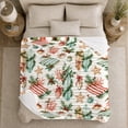 thumbnail image 4 of Coastal Christmas Flannel Blanket, Cream Teal Red Surfboard Shell Starfish Coral Pine Berry Pattern for Sofa Couch Bed Living Room Bedroom Home Decor Holiday Gift for Beach Lovers, 4 of 7