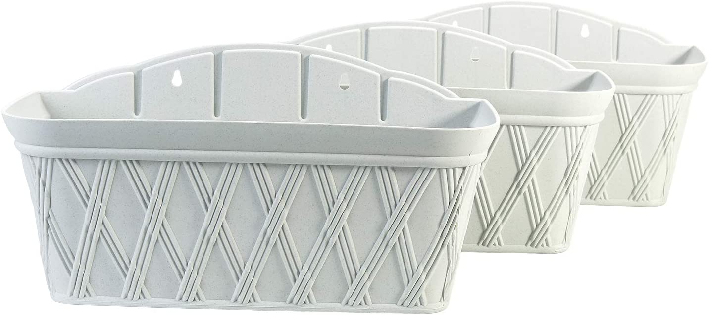 Sungmor 3 Pack Wall Hanging Planters, 16.5 Inch Railing Fence Hanging Flower Pots, Thickened Plastic Water Storage Plant Pot, Indoor Outdoor Garden Balcony Decor, Light Grey Large Plant Basket