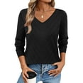 thumbnail image 6 of Womens Knitted Fall Sweater, Long Sleeve Pullover for Women Fashion Loose Fit Solid Color Hollow V Neck Sweaters, 6 of 6