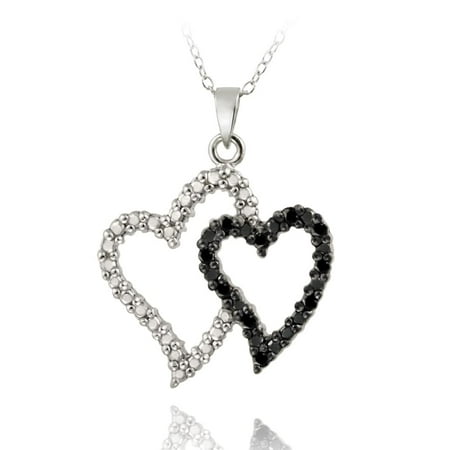 DB Designs Sterling Silver 1/10ct TDW Black Diamond Double Heart Necklace