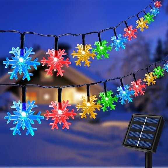 Fohil Solar Christmas Lights Outdoor Waterproof 39FT 100 LED Solar Powered Snowflake String Lights,8 Mode Long Fairy Lights Decorations for Christmas Tree Garden Patio Fence Yard Decoration