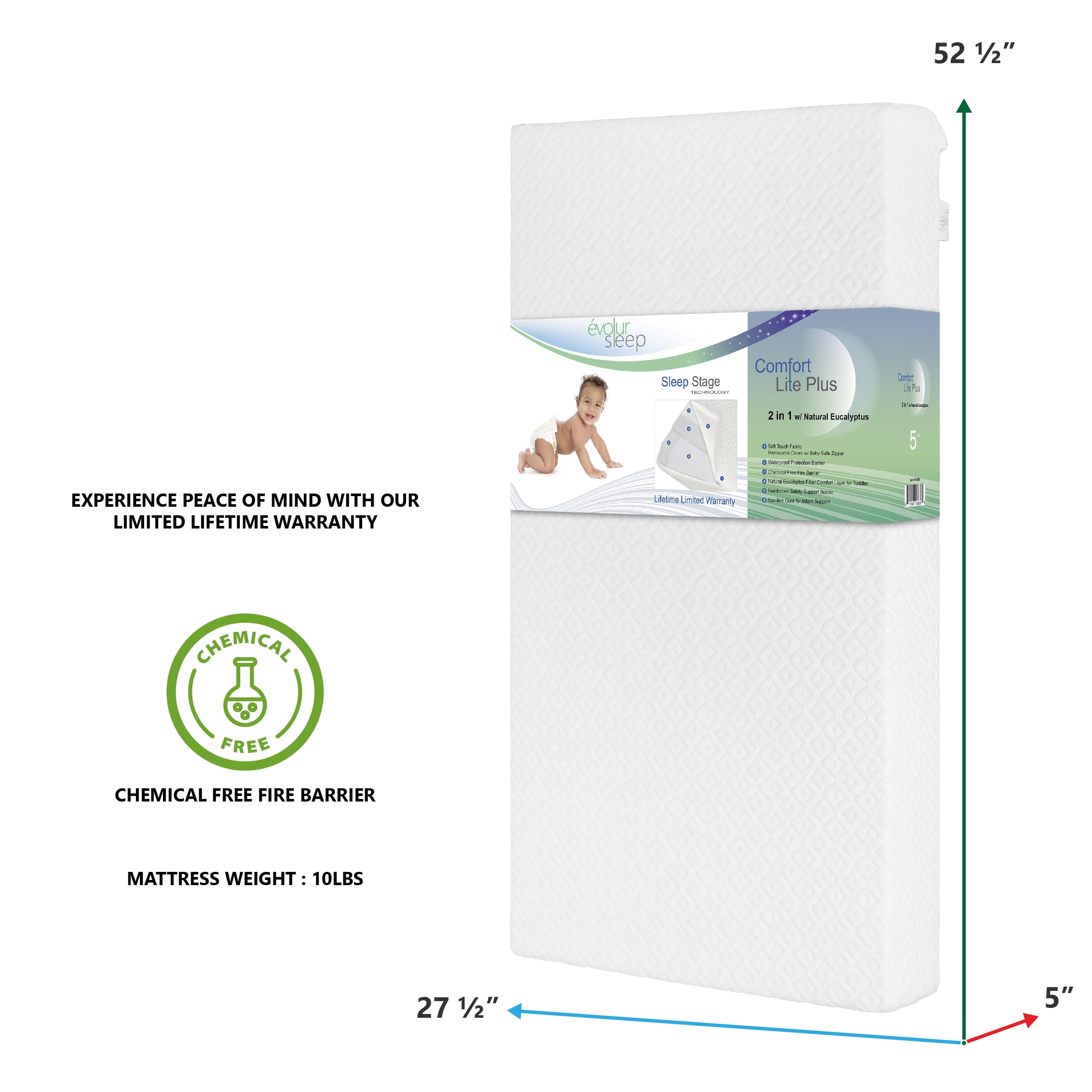 Evolur Sleep Comfort Lite Plus with Natural Fiber Crib & Toddler Foam Mattress