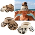 thumbnail image 4 of Sombrero de cola de caballo de sombra, sombreros de paja con estampado de leopardo, sombrero plegable para el sol, sombrero de paja de ala ancha, compacto y ligero, 4 of 5