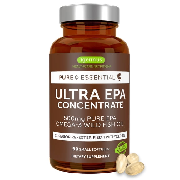 Igennus Ultra Pure Omega-3 EPA 500mg, Highest Grade rTG Wild Caught Fish Oil, Advanced Triglyceride Form, Highly Concentrated, Non-GMO, 90 Small Softgels