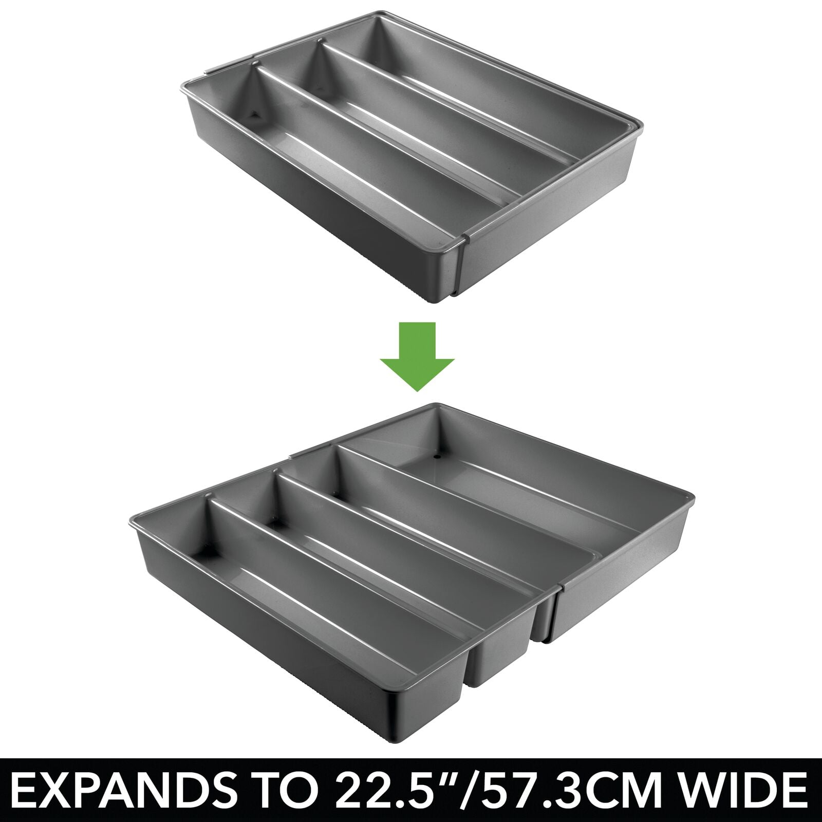 mDesign Plastic Adjustable/Expandable Drawer Storage Organizer, Dark Gray