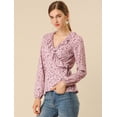 thumbnail image 3 of Blusa Top Peplum Estampado Floral Lazo Auto Cuello En V Con Volantes Cruzados Para Mujer Rosa M, 3 of 6