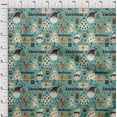 thumbnail image 3 of oneOone Cotton Jersey Dusty Teal Green Fabric Santa|Gift Box & Tree Christmas Sewing Material Print Fabric By The Yard 58 Inch Wide, 3 of 4