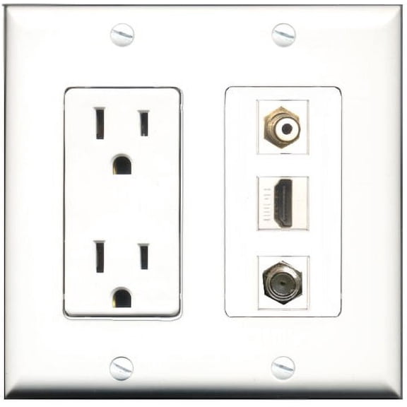 RiteAV - 15 Amp Power Outlet 1 Port HDMI 1 Port RCA White 1 Port Coax Decorative Wall Plate