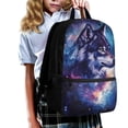 thumbnail image 3 of Binienty Galaxy Wolf Print Kids Backpack for Elementary Students Ages 6-12 17 Inch Large Capacity Bookbag with Customizable Shoulder Straps Front Storage Pocket School Gifts, 3 of 6