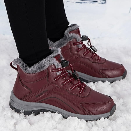 

YOUSNH Couples Autumn and Winter High Top Outdoor Cotton Shoes for Men and Women Plus Cotton Thickened Warm Walking Shoes Non Leather Sneakers Sneakers for Women Red 7.5
