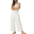 thumbnail image 2 of INSPIRE CHIC Women's Summer Pants High Waist Drawstring Loose Fit Lightweight Long Palazzo Gauze Pants XS White, 2 of 6