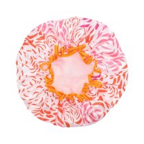 Unique Bargains Women Waterproof Stripe Shower Cap for Bathroom Vacation Hotel Travel Orange Satin EVA