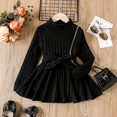 thumbnail image 1 of PatPat 2PCS Kid Girl Basic Design Solid Color Stand Collar Long Sleeve T-Shirt Set, 1 of 7