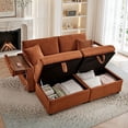 thumbnail image 3 of Muumblus Loveseat Sectional Sofa with 2 Storage Ottomans, Modular Cloud Couch with 2 Side Tables & USB, Plush Double Chaise Lounge Sofa Bed Indoor, Orange Corduroy, 3 of 13