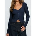 thumbnail image 4 of Women'S Long Sleeve Cardigan Open Front Knit Cropped Sweaters Fall V Neck Button Down Jacket Tops Navy Blue S, 4 of 10