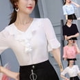 thumbnail image 5 of Chiffon Short Sleeves Women Shirt Summer Simple Top Versatile Loose V-Neck, 5 of 10