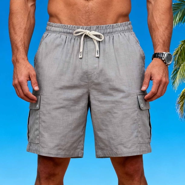 Ceisia Men's Relaxed Fit Linen-Look Cargo Shorts with Multi-Pocket & Elastic Drawstring Waist Gifts