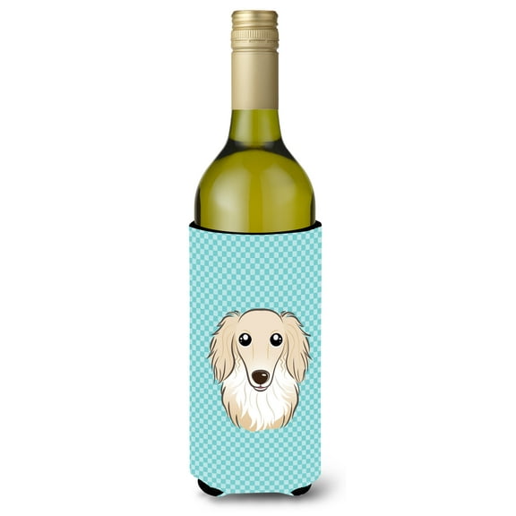 Carolines Treasures Checkerboard Blue Longhair Creme Dachshund Wine Bottle Beverage Insulator Hugger Wine Bottle