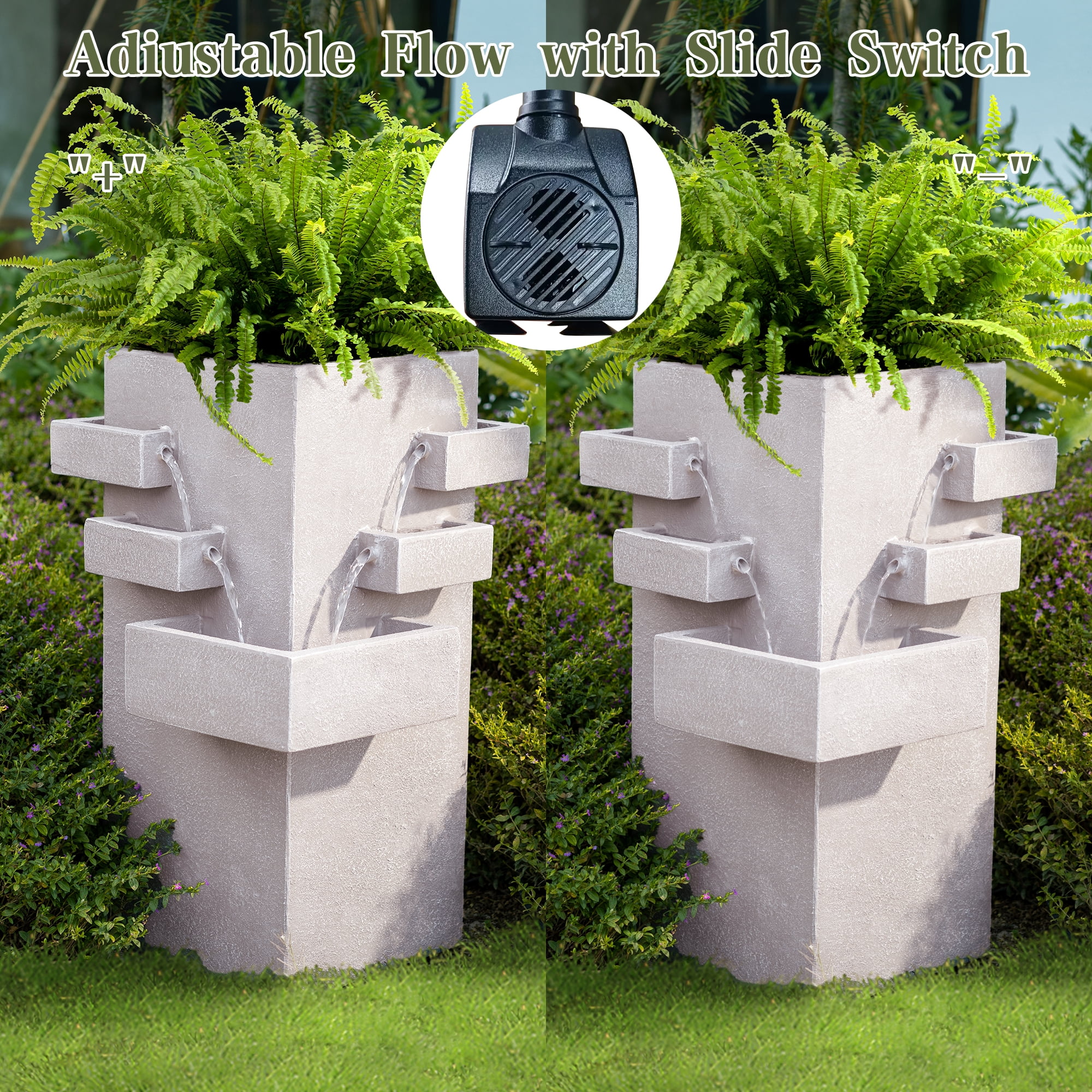 27.8" Outdoor Water Fountain with Tiered Waterfall Flow, Resin Waterfall Fountain for Outside, Indoor/Outdoor Water Feature for Garden, Patio