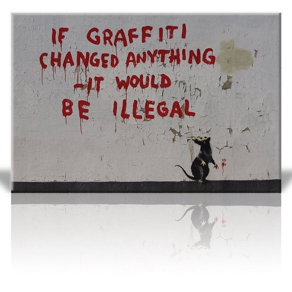 Wall26 Canvas Print Wall Art - If graffitti changed anything it would be Illegal - Rat - Street Art - Guerilla - Banksy Street Artwork on Canvas Stretched Gallery Wrap. - 32 x 48 inches