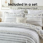 Bedduvit 100% Cotton King Size Quilt Set - Bohemian White & Charcoal Geometric Striped Quilt King, Boho Breathable Bedspread for All Season, 3-Piece Lightweight Summer Comforter Bedding Set, 98x106