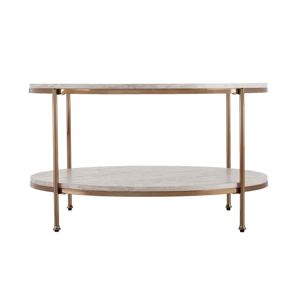 Southern Enterprises Silas 33.25" Round Faux Stone Top Coffee Table in White