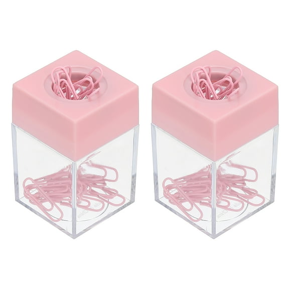 Uxcell Magnetic Paper Clip Holder, 2 Pcs Large Capacity Paper Clip Organizer for Desk, Pink