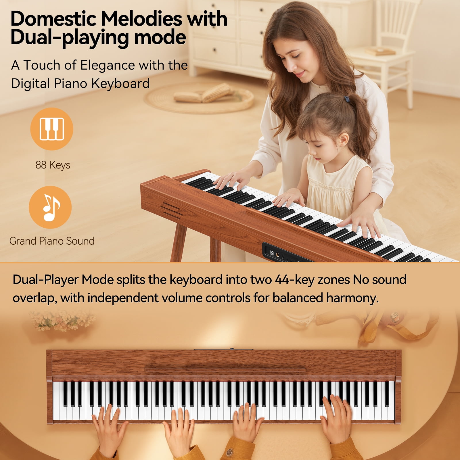 TERENCE 88 Key Piano Keyboard Digital: 88 Key keyboard Piano Semi-Weighted Full Size Premium Sound MIDI Headphone Jack Triple Pedal for Beginners to Professionals